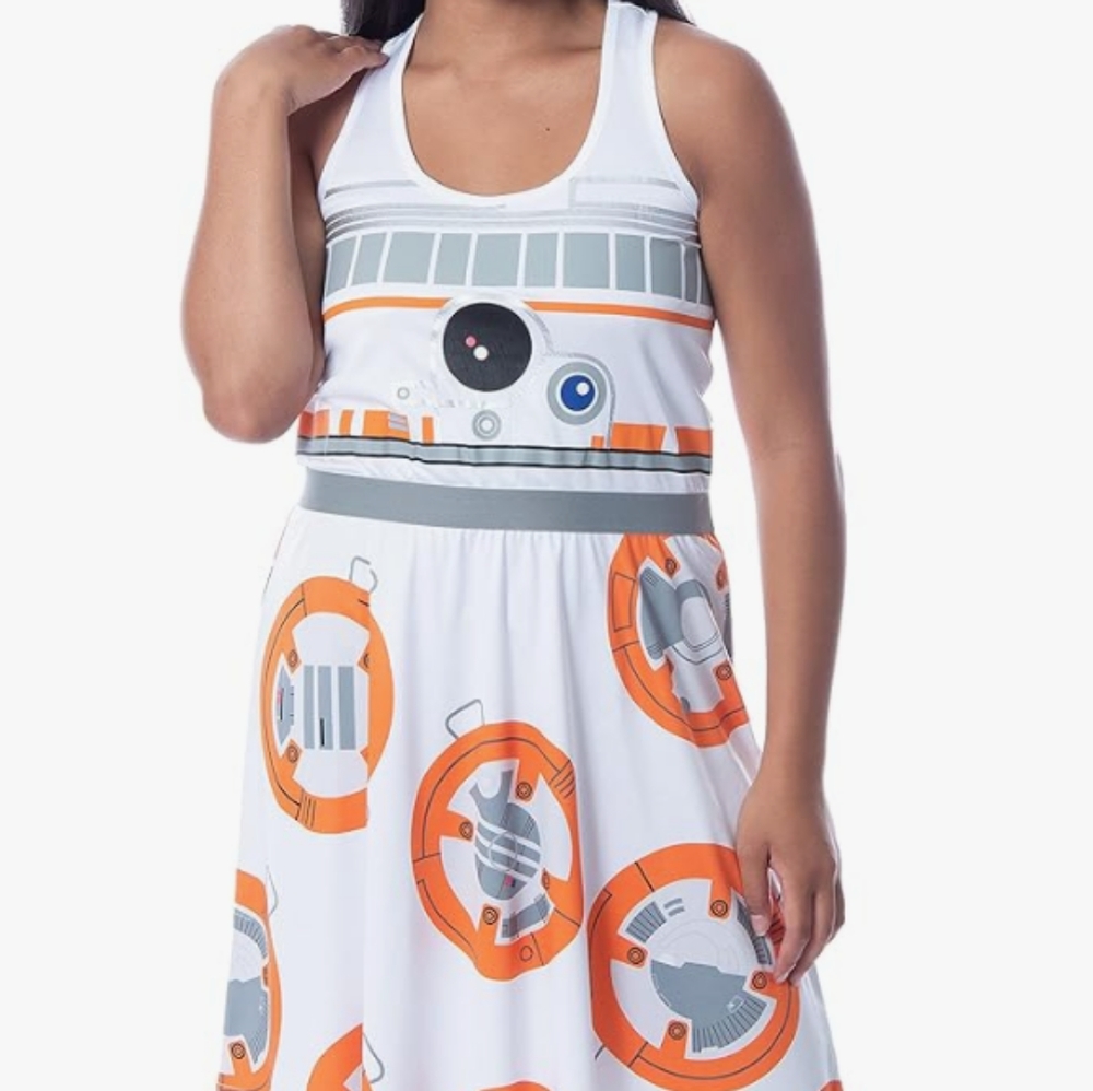 Star Wars BB-8 Tank Dress White, Built-in Belt, Size Small